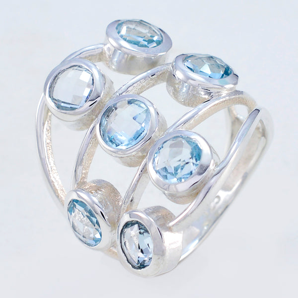 Blue Topaz Hepta German 925 Silver Blue Gemstones Mid weight Luxurious Ring Jewellery