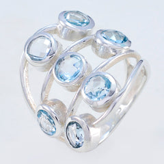 Blue Topaz Hepta German 925 Silver Blue Gemstones Mid weight Luxurious Ring Jewellery