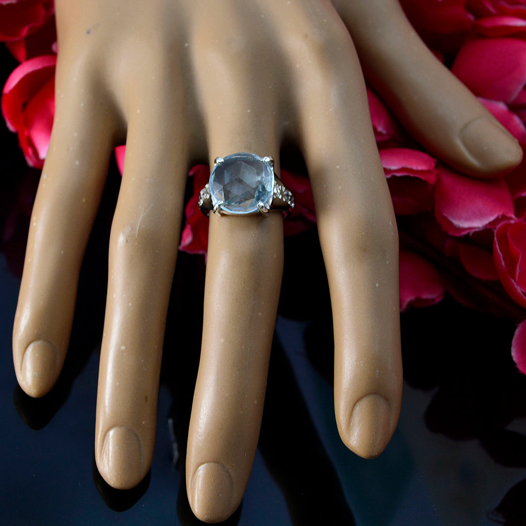 Blue Topaz Halo Egyptian Sterling Silver Blue Gems Slim Contemporary Ring Jewelry