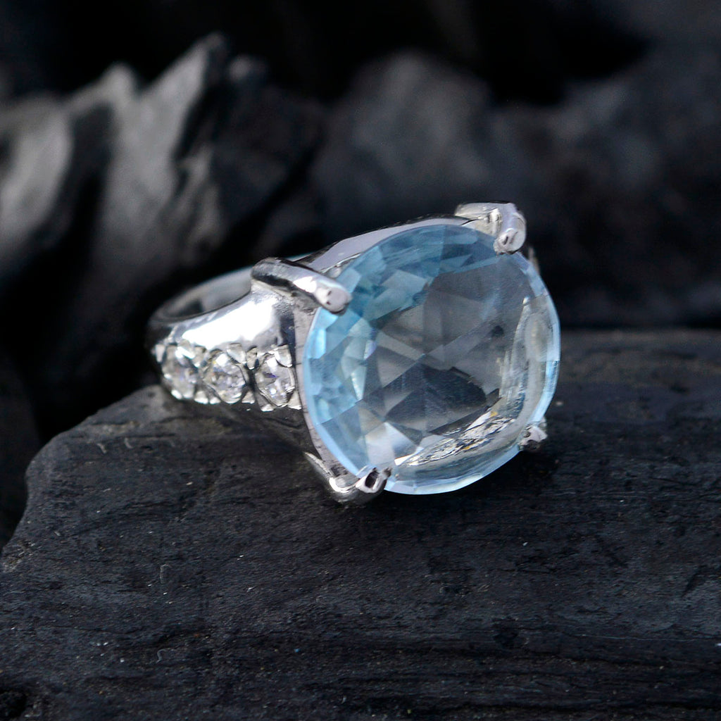 Blue Topaz Halo Egyptian Sterling Silver Blue Gems Slim Contemporary Ring Jewelry