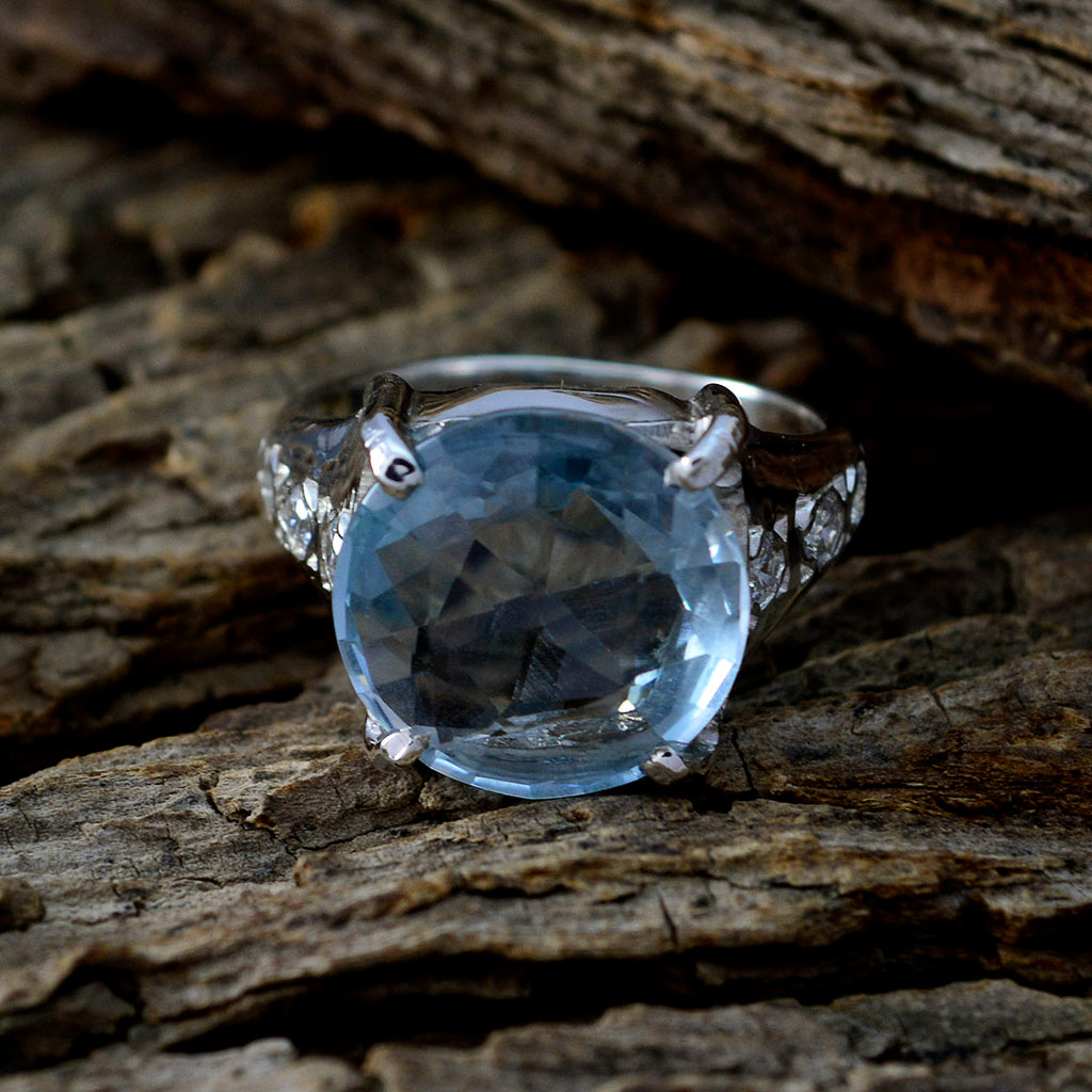 Blue Topaz Halo Egyptian Sterling Silver Blue Gems Slim Contemporary Ring Jewelry