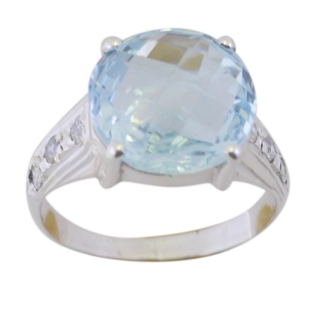 Blue Topaz Halo Egyptian Sterling Silver Blue Gems Slim Contemporary Ring Jewelry メイン画像