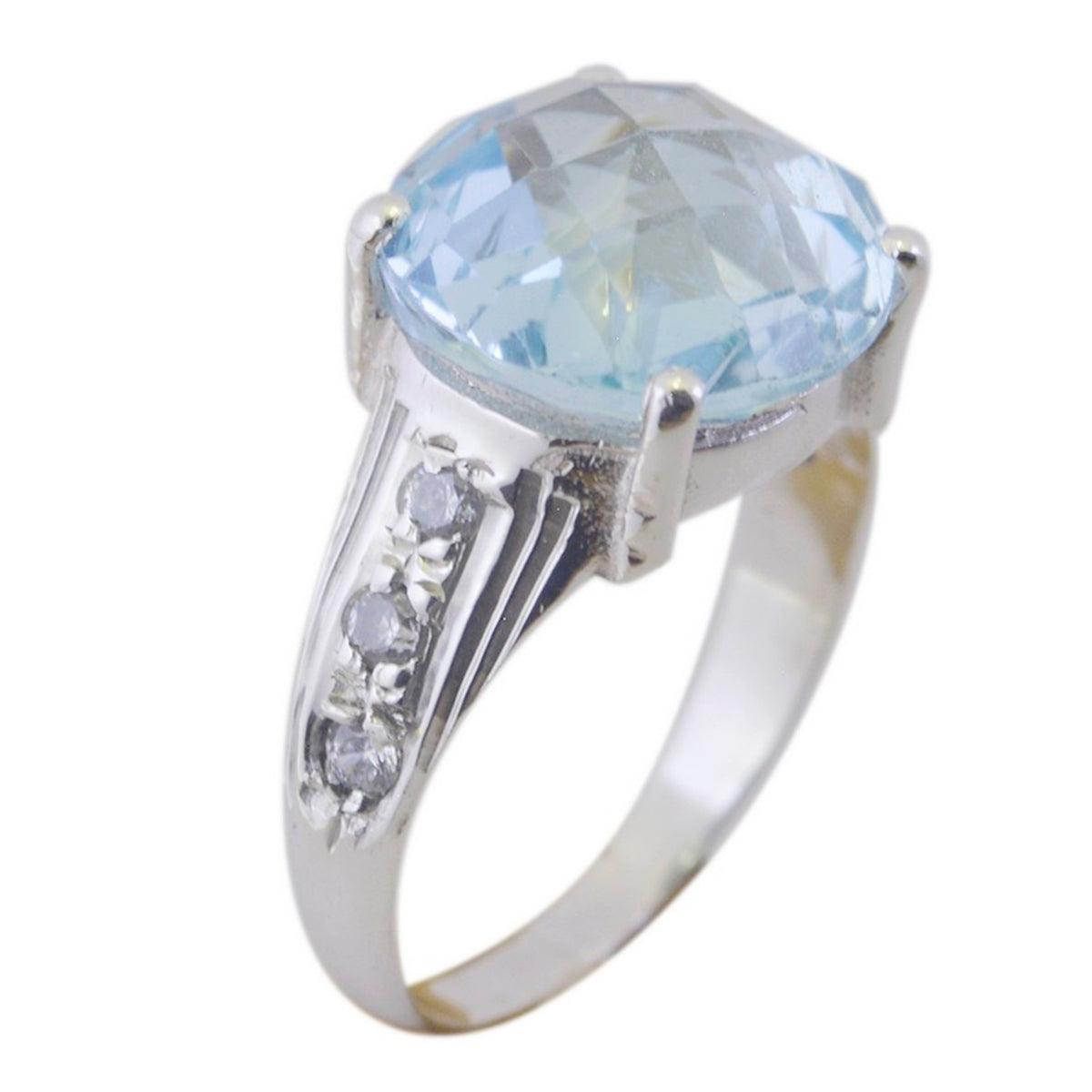 Blue Topaz Halo Egyptian Sterling Silver Blue Gems Slim Contemporary Ring Jewelry Secondary image