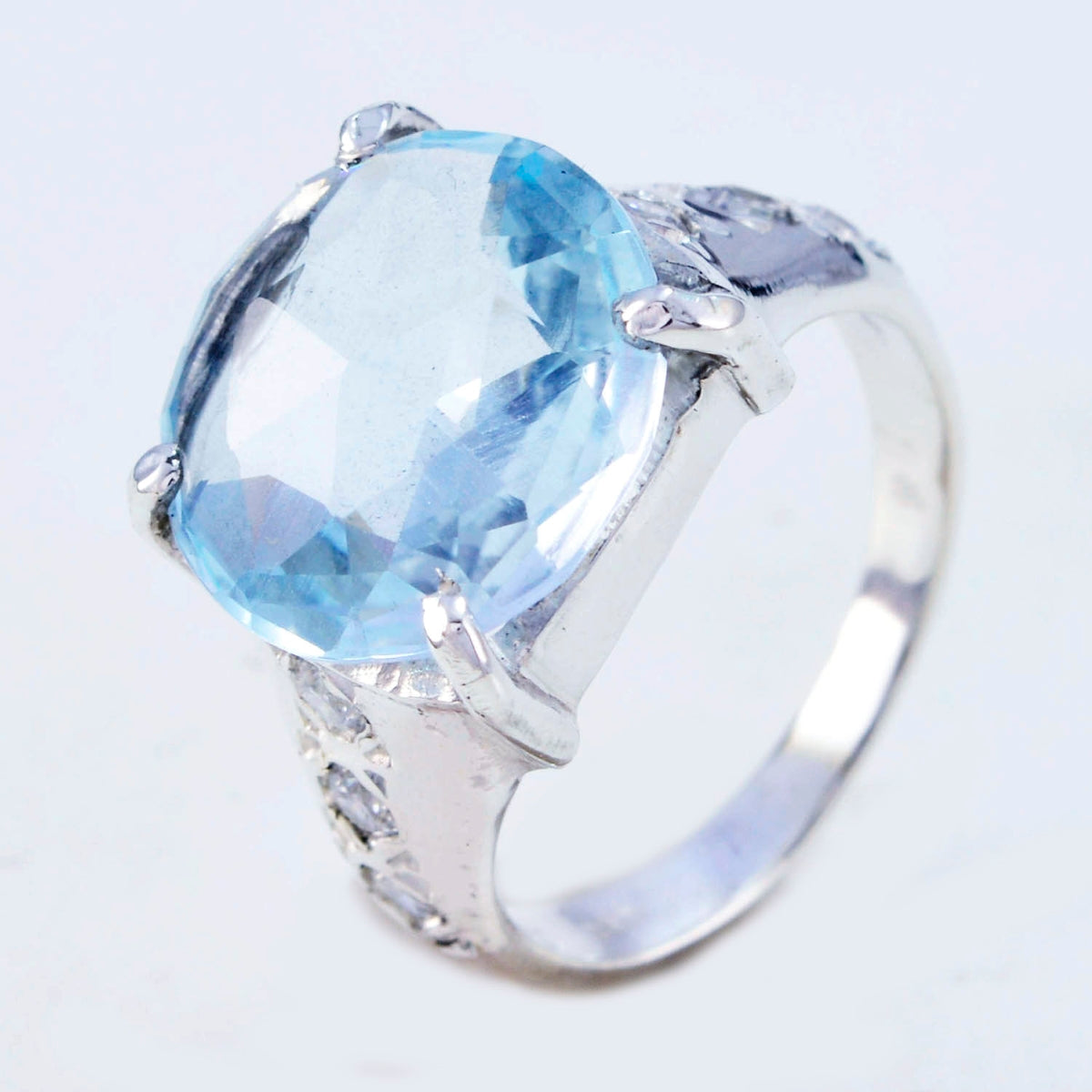 Blue Topaz Halo Egyptian Sterling Silver Blue Gems Slim Contemporary Ring Jewelry