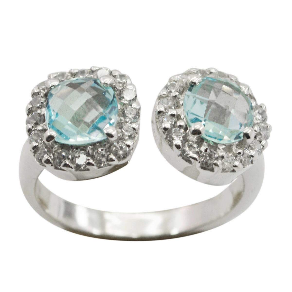 Blue Topaz Toi et Moi German 92.5 Silver Blue Gems Tiny Romantic Ring Jewellery Hoofdafbeelding