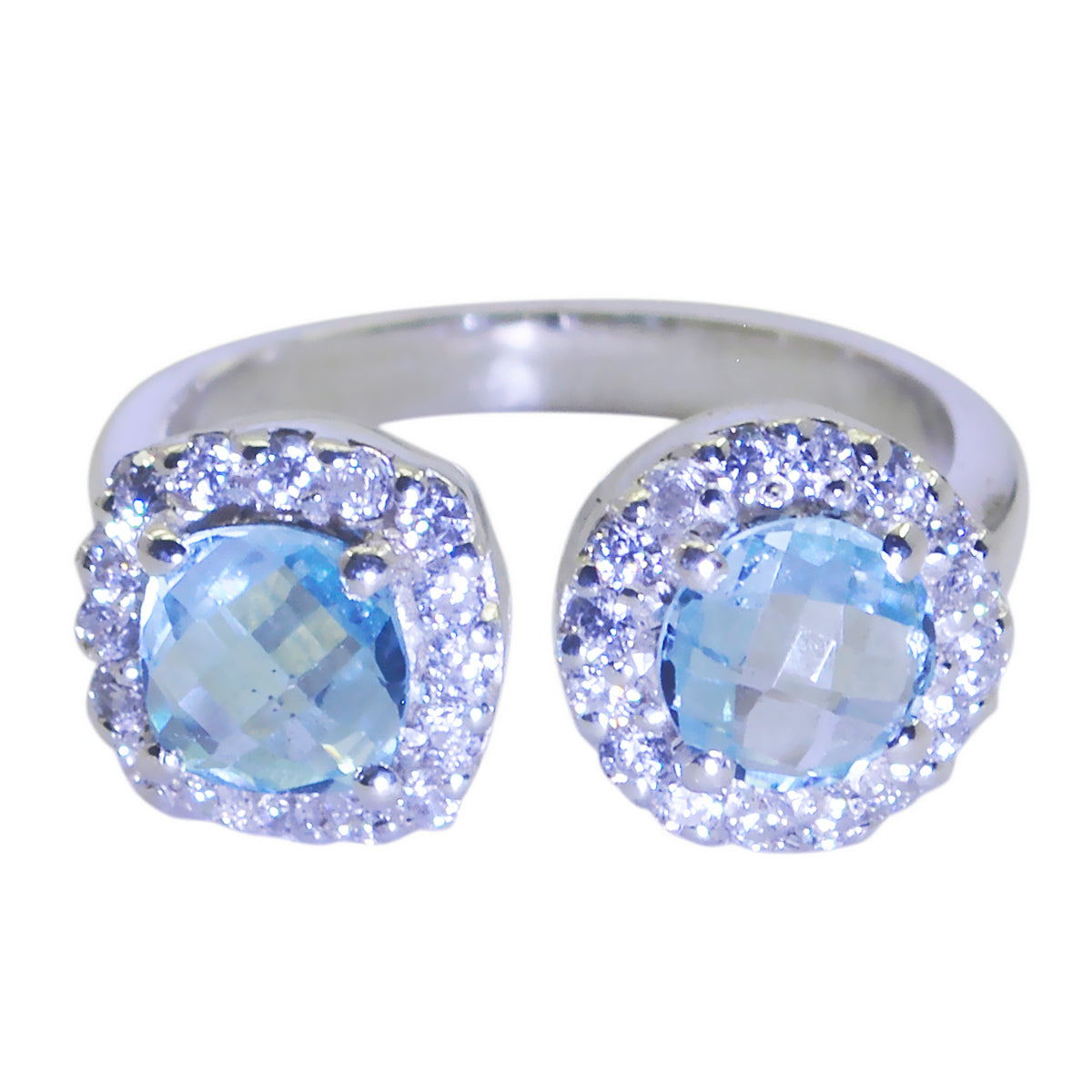 Blauwe Topaas Toi et Moi Duits 92,5 Zilver Blauwe Edelstenen Kleine Romantische Ring Sieraden Secundaire afbeelding