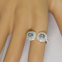 Blue Topaz Toi et Moi German 92.5 Silver Blue Gems Tiny Romantic Ring Jewellery