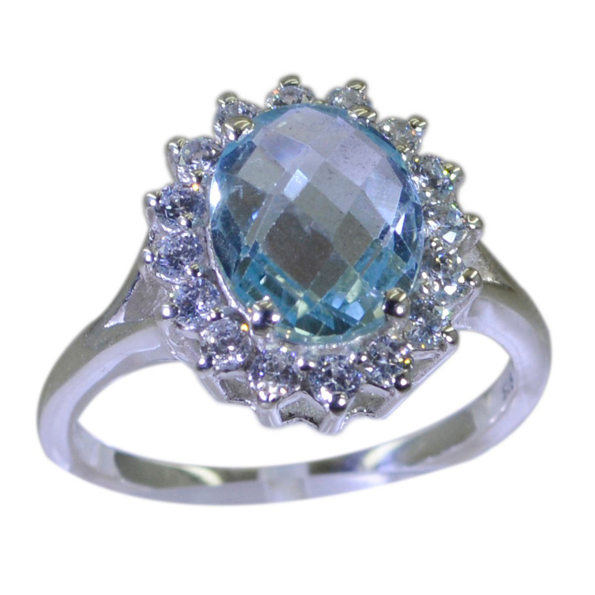 Blue Topaz multiple French 92.5 Silver Blue Gemstone Featherlight Modern Ring Jewellery Immagine principale del prodotto