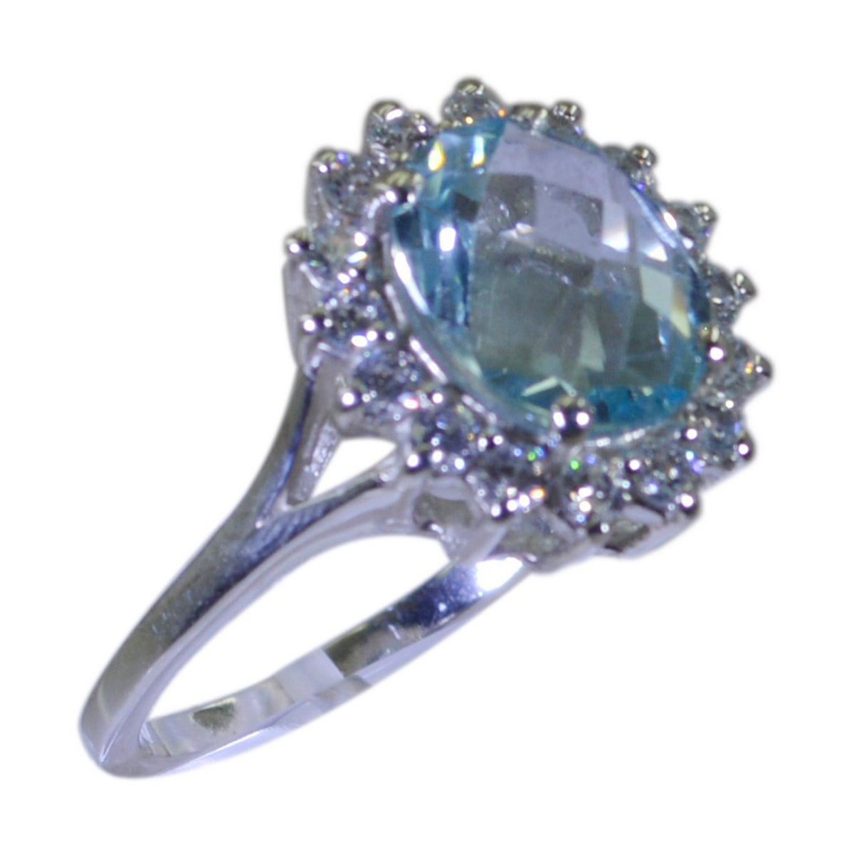 Anello moderno leggero con gemma blu in argento francese 92,5 e topazio blu Immagine secondaria del prodotto