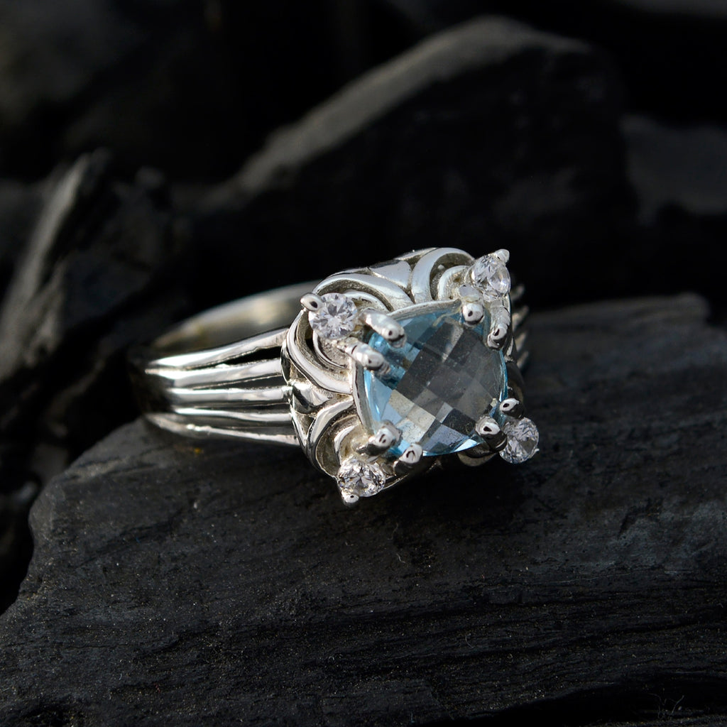Blue Topaz Halo Indian 925 Silver Blue Gemstone Classic Luxurious Ring Jewelry