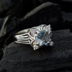 Blue Topaz Halo Indian 925 Silver Blue Gemstone Classic Luxurious Ring Jewelry