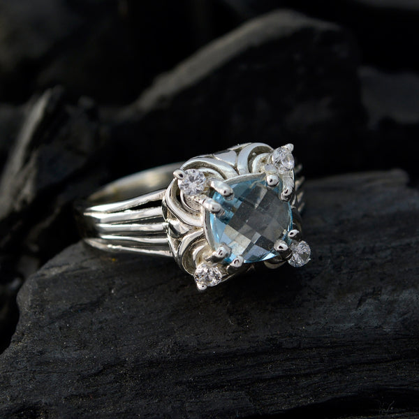 Blue Topaz Halo Indian 925 Silver Blue Gemstone Classic Luxurious Ring Jewelry