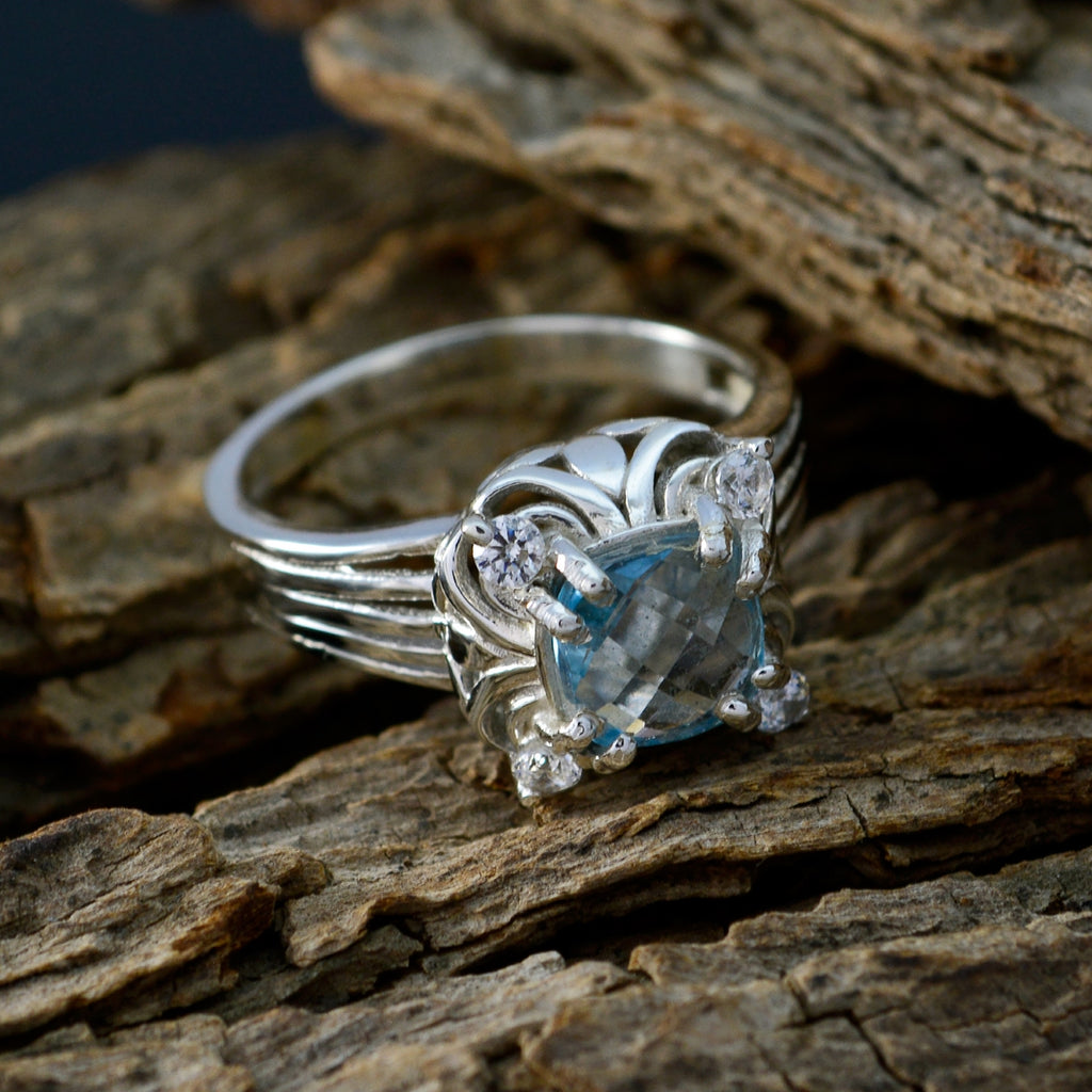 Blue Topaz Halo Indian 925 Silver Blue Gemstone Classic Luxurious Ring Jewelry