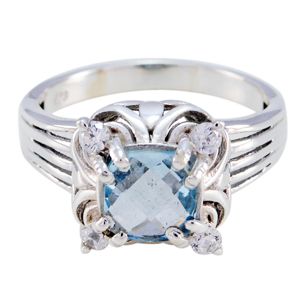 Blue Topaz Halo Indian 925 Silver Blue Gemstone Classic Luxurious Ring Jewelry メイン画像