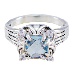 Blue Topaz Halo Indian 925 Silver Blue Gemstone Classic Luxurious Ring Jewelry