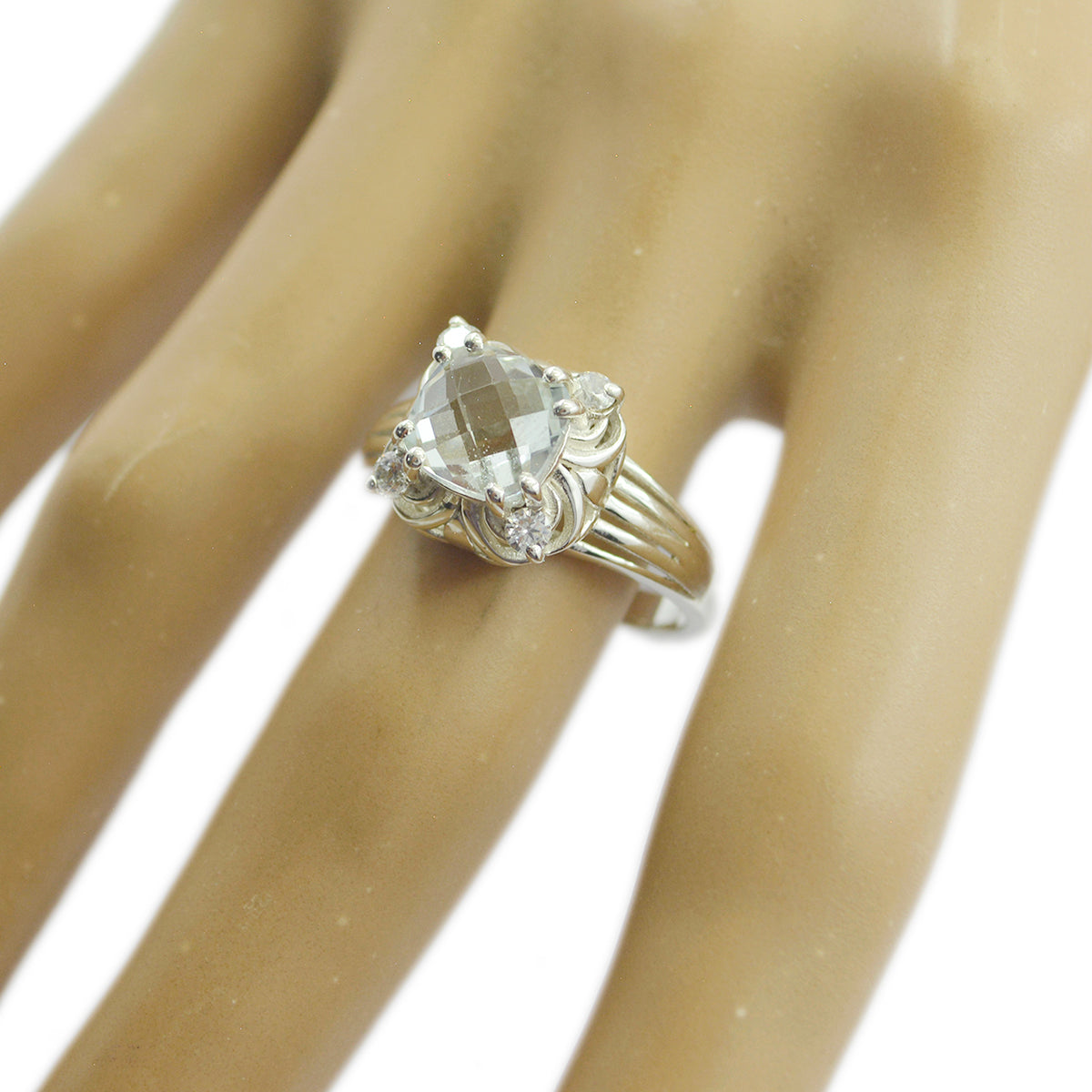 Blauwe Topaas Halo Indiaas 925 Zilver Blauwe Edelsteen Klassieke Luxe Ring Sieraden Secundaire afbeelding