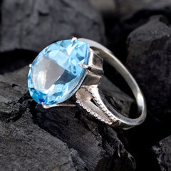 Blue Topaz Solitaire Egyptian Sterling Silver Blue Gemstones Versatile Heart Ring Jewellery