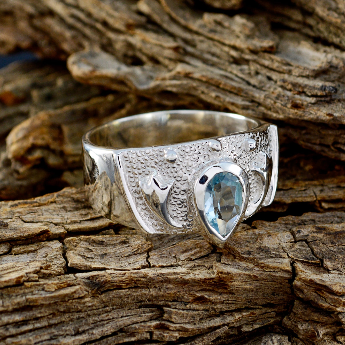 Blue Topaz Solitaire French 925 Silver Blue Gems Edgy Love Ring Jewelry