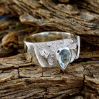 Blue Topaz Solitaire French 925 Silver Blue Gems Edgy Love Ring Jewelry