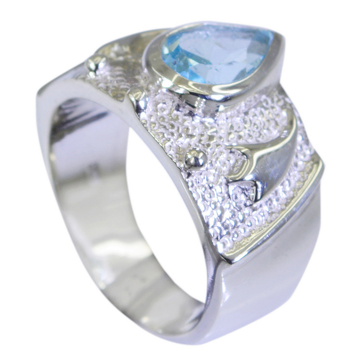 Blue Topaz Solitaire French 925 Silver Blue Gems Edgy Love Ring Jewelry