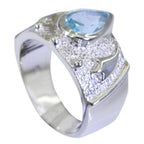 Blue Topaz Solitaire French 925 Silver Blue Gems Edgy Love Ring Jewelry