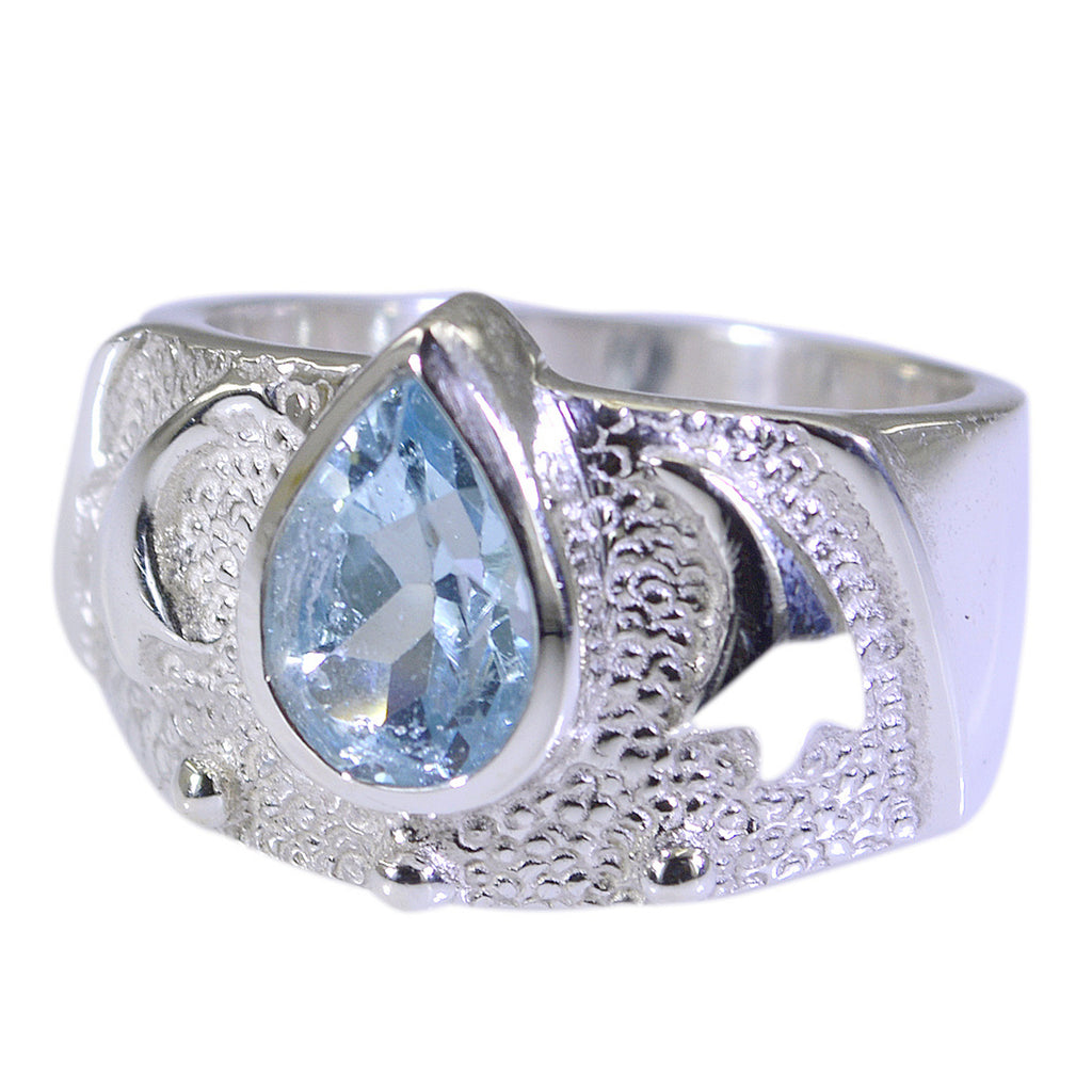 Blue Topaz Solitaire French 925 Silver Blue Gems Edgy Love Ring Jewelry
