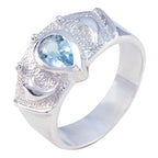 Blue Topaz Solitaire French 925 Silver Blue Gems Edgy Love Ring Jewelry