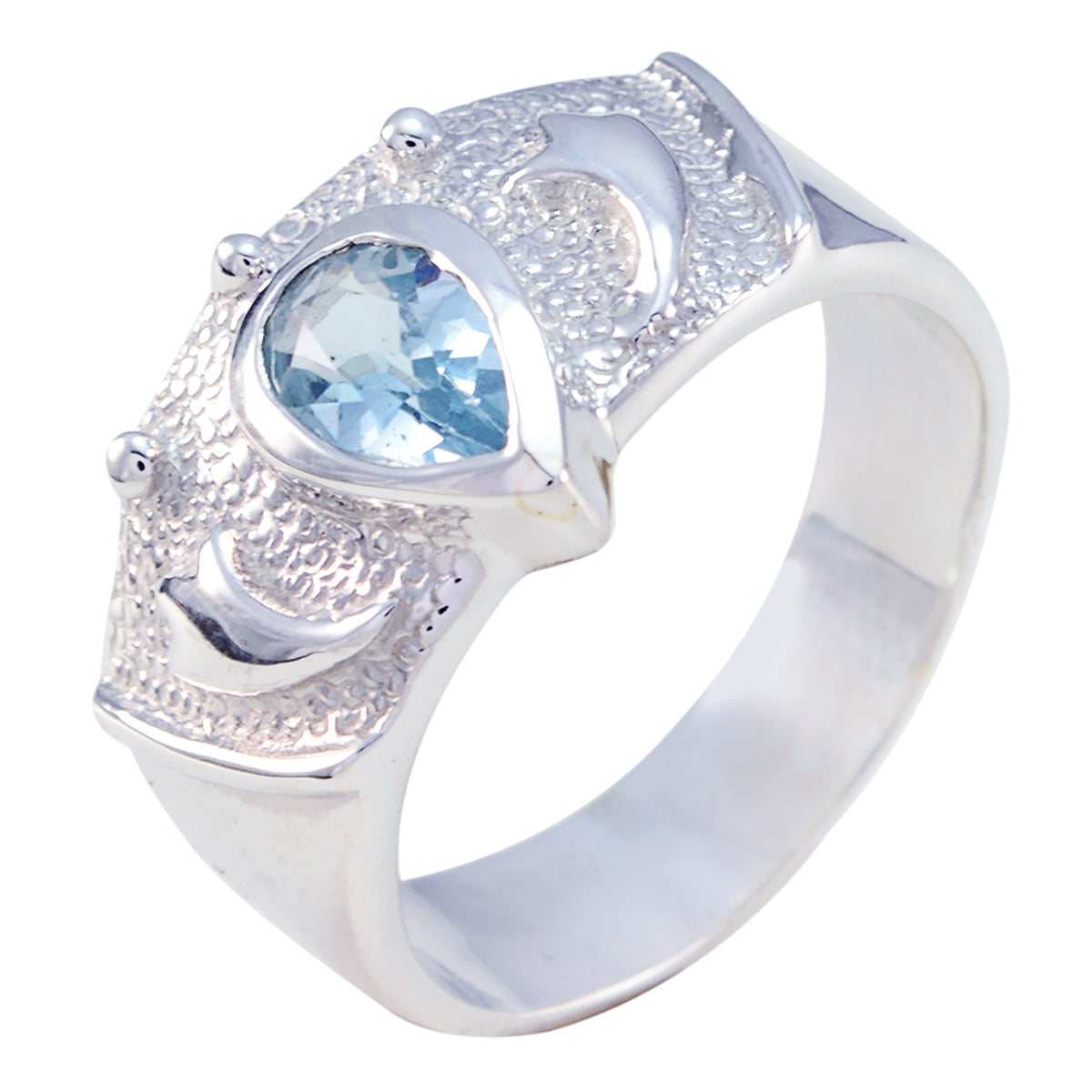 Blue Topaz Solitaire French 925 Silver Blue Gems Edgy Love Ring Jewelry