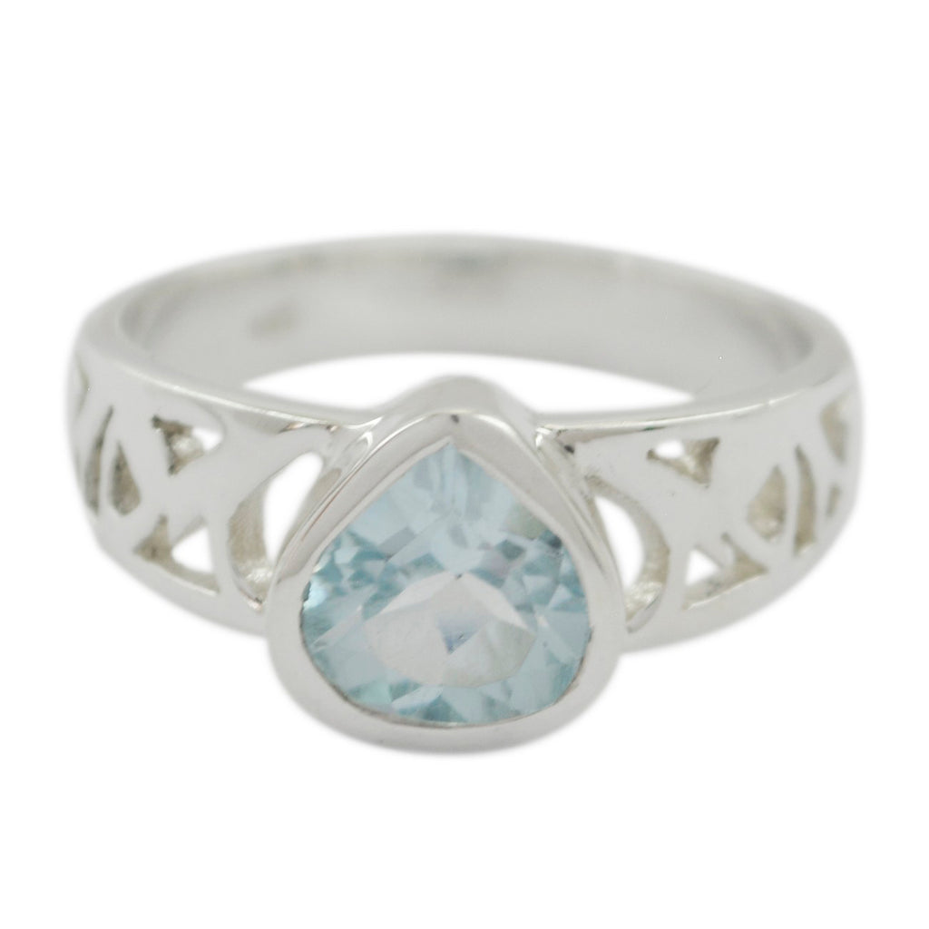 Blue Topaz Solitaire German 925 Silver Blue Gemstone Tiny Luxurious Ring Jewelry