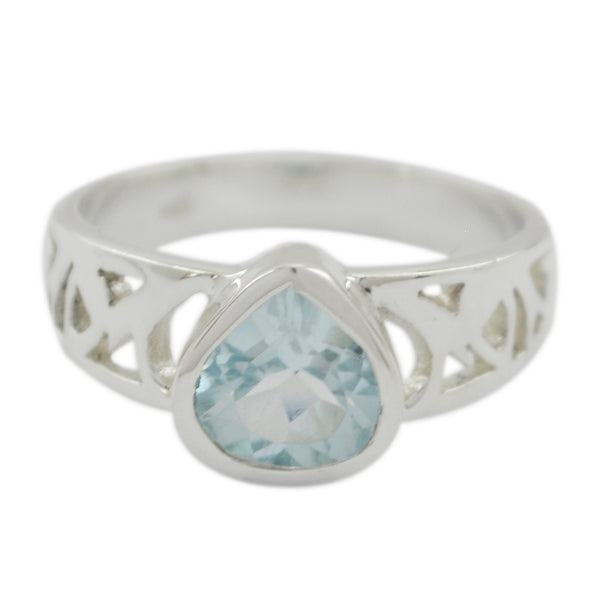 Blue Topaz Solitaire German 925 Silver Blue Gemstone Tiny Luxurious Ring Jewelry