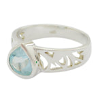 Blue Topaz Solitaire German 925 Silver Blue Gemstone Tiny Luxurious Ring Jewelry