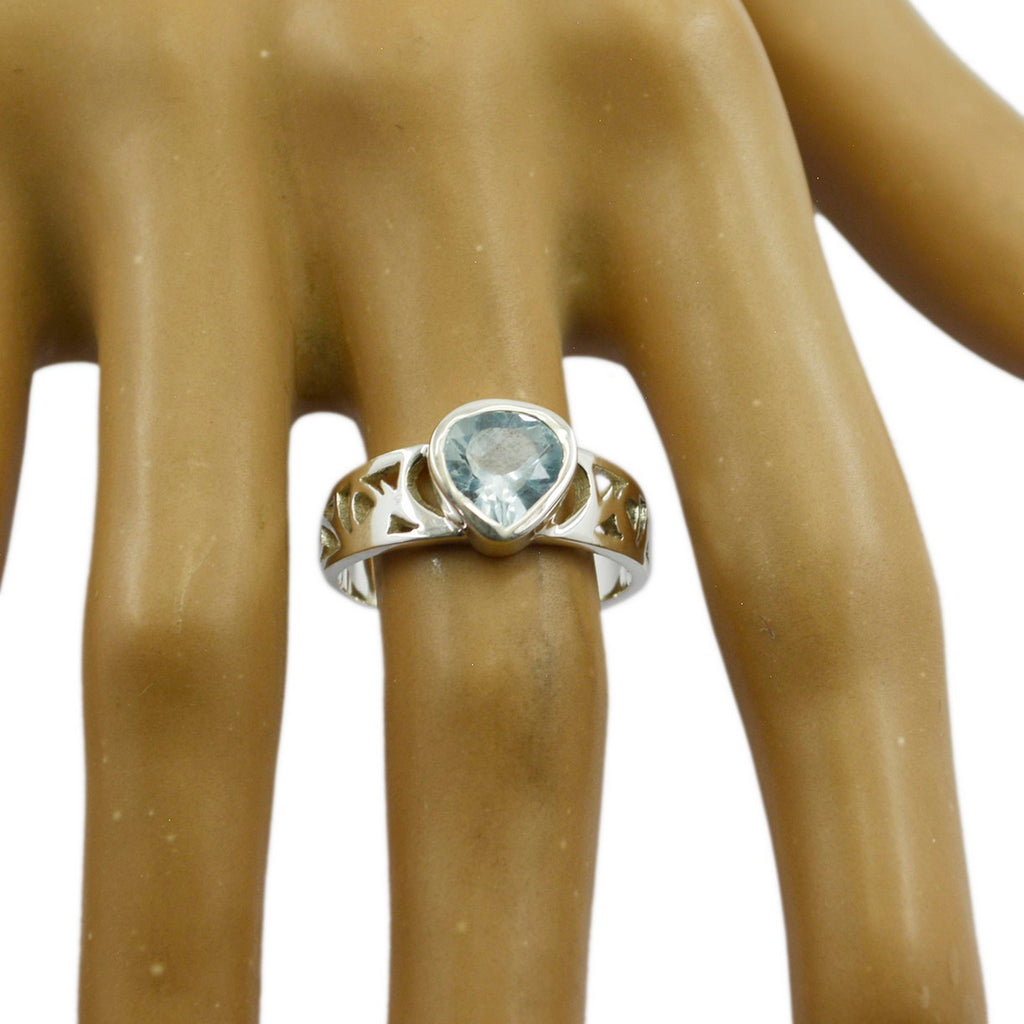 Blue Topaz Solitaire German 925 Silver Blue Gemstone Tiny Luxurious Ring Jewelry