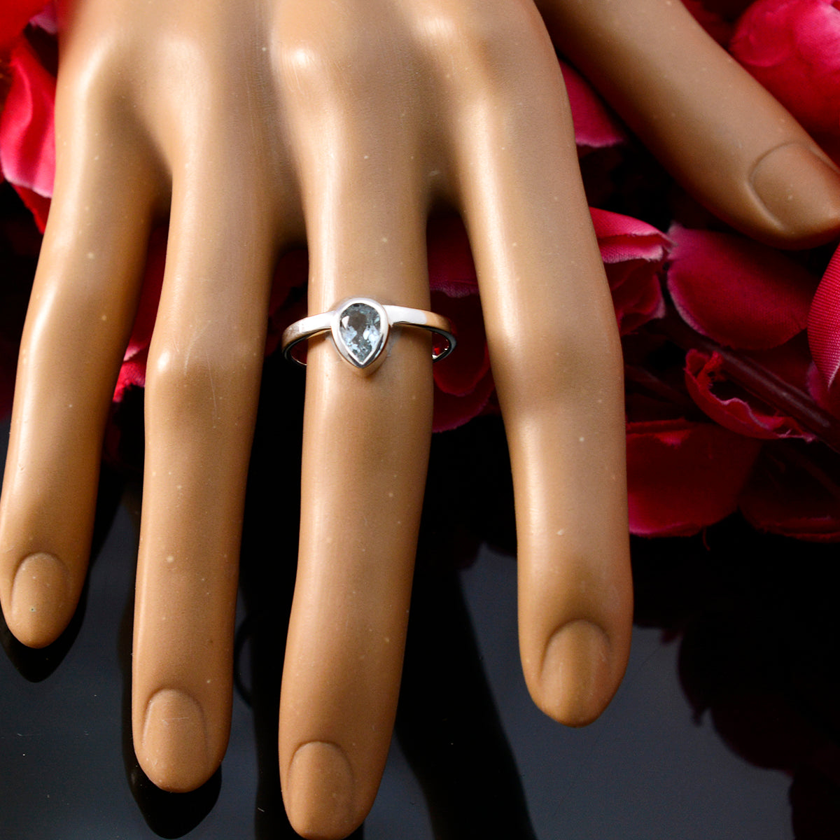 Blue Topaz Solitaire Turkish Silver Blue Gemstone Dainty Promise Ring Jewelry