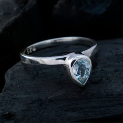 Blue Topaz Solitaire Turkish Silver Blue Gemstone Dainty Promise Ring Jewelry