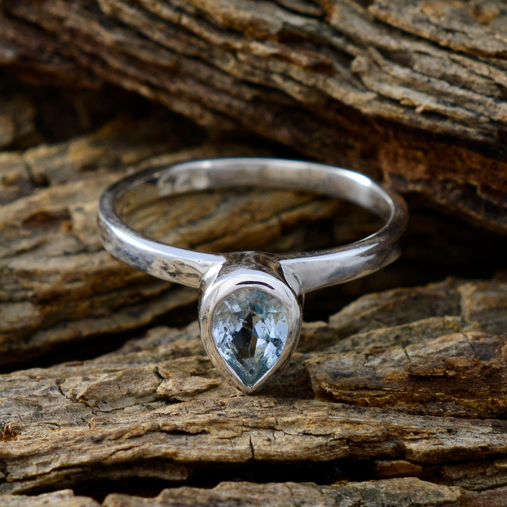 Blue Topaz Solitaire Turkish Silver Blue Gemstone Dainty Promise Ring Jewelry
