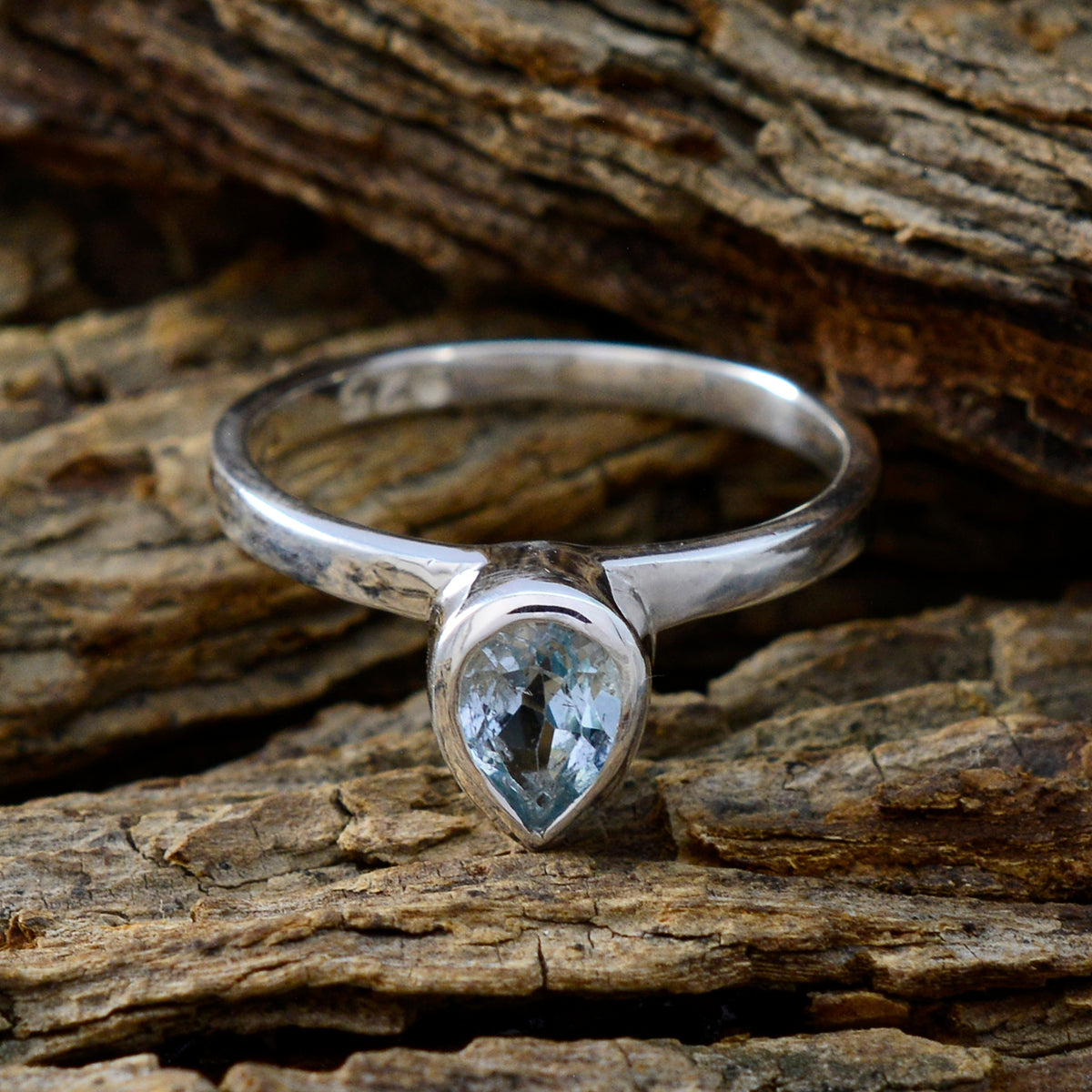 Blue Topaz Solitaire Turkish Silver Blue Gemstone Dainty Promise Ring Jewelry