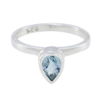 Blue Topaz Solitaire Turkish Silver Blue Gemstone Dainty Promise Ring Jewelry