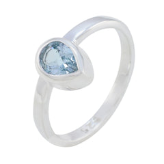 Blue Topaz Solitaire Turkish Silver Blue Gemstone Dainty Promise Ring Jewelry