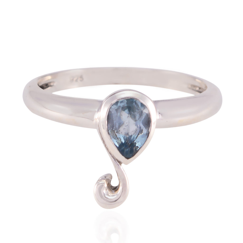 Blue Topaz Solitaire Turkish 92.5 Silver Blue Gems Dainty Romantic Ring Jewelry
