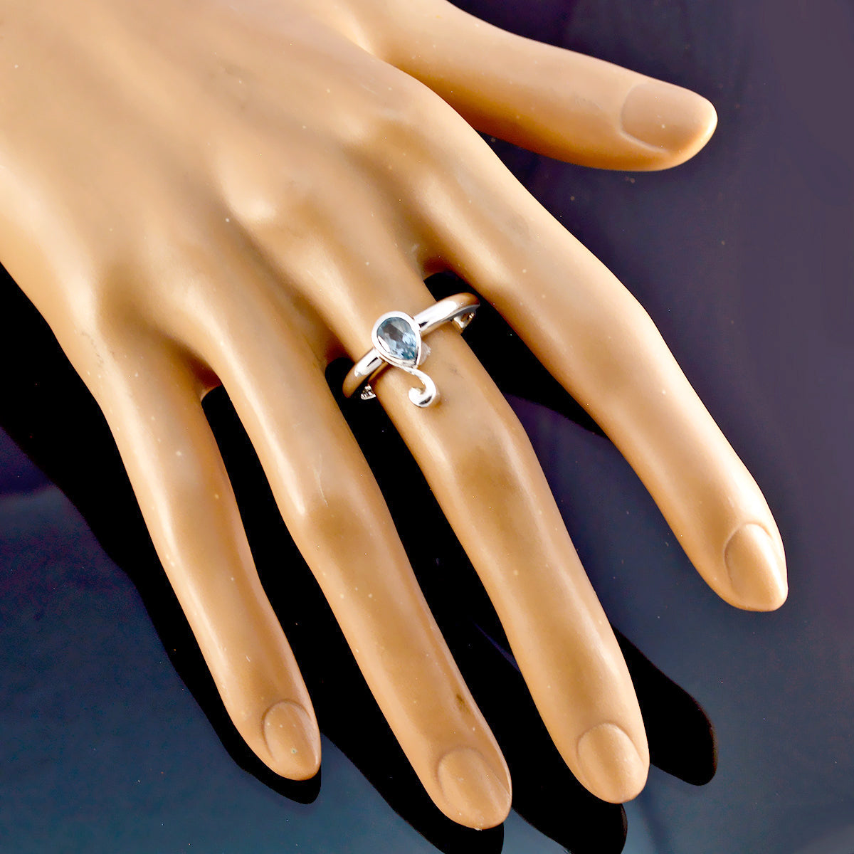 Blue Topaz Solitaire Turkish 92.5 Silver Blue Gems Dainty Romantic Ring Jewelry