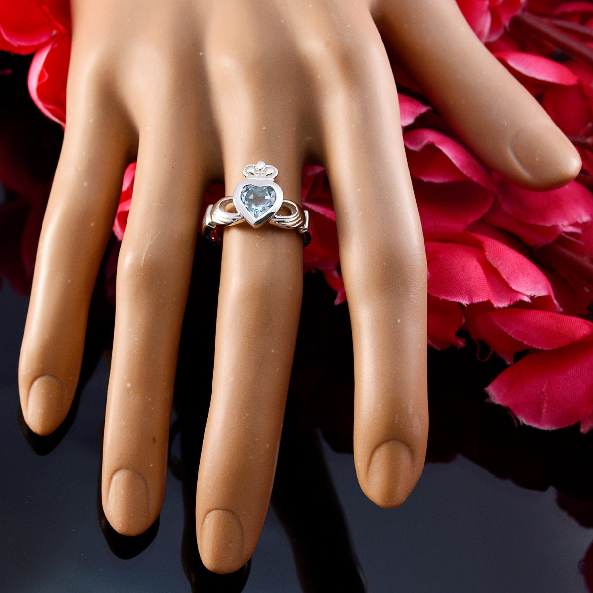 Blue Topaz Solitaire Moroccan Silver Blue Gems Tiny propsel Ring Jewelry