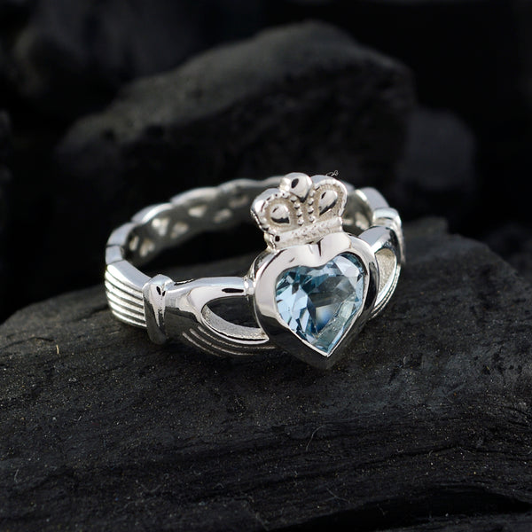 Blue Topaz Solitaire Moroccan Silver Blue Gems Tiny propsel Ring Jewelry