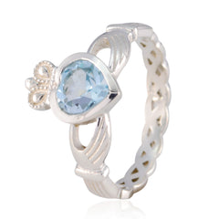Blue Topaz Solitaire Moroccan Silver Blue Gems Tiny propsel Ring Jewelry