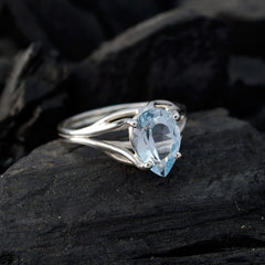 Blue Topaz Solitaire Turkish Sterling Silver Blue Gemstones Dainty Heart Ring Jewellery