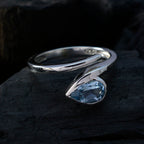 Blue Topaz Solitaire French 925 Sterling Silver Blue Gemstone Slim Fairytale Ring Jewellery