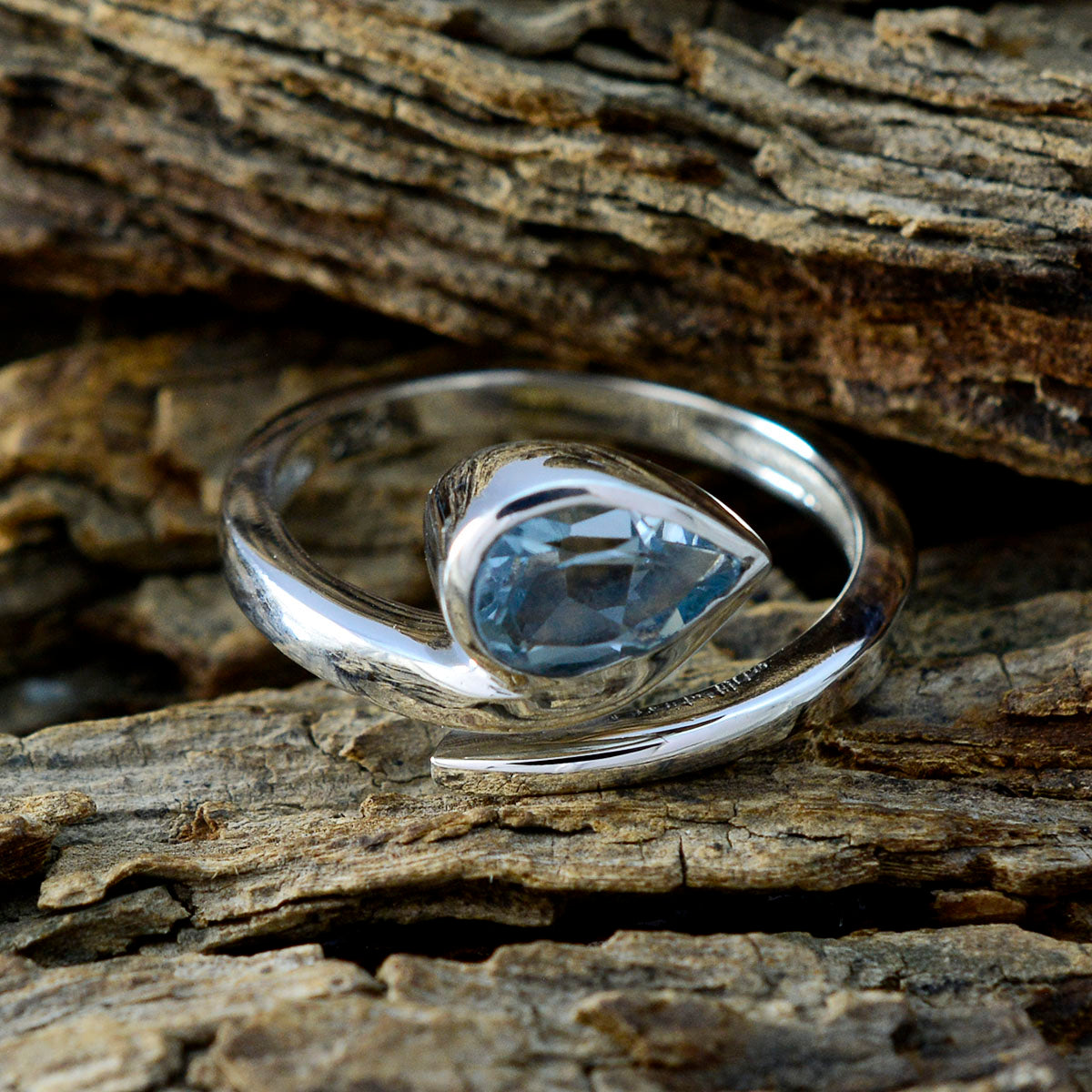 Blue Topaz Solitaire French 925 Sterling Silver Blue Gemstone Slim Fairytale Ring Jewellery