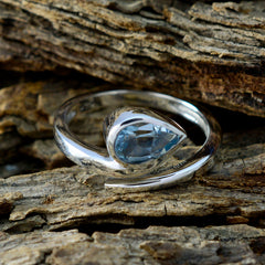 Blue Topaz Solitaire French 925 Sterling Silver Blue Gemstone Slim Fairytale Ring Jewellery