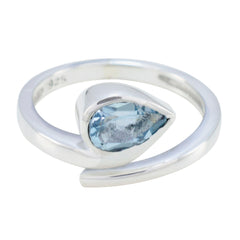 Blue Topaz Solitaire French 925 Sterling Silver Blue Gemstone Slim Fairytale Ring Jewellery