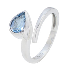 Blue Topaz Solitaire French 925 Sterling Silver Blue Gemstone Slim Fairytale Ring Jewellery