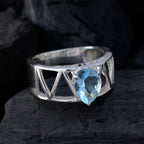 Blue Topaz Solitaire Indian Sterling Silver Blue Gems Tiny Glamorous Ring Jewellery